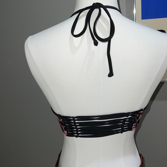 Tropical Pink and Black Women's Swim Top - Picture 5 of 7